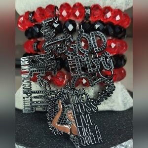 Hustle Queen Worthy Of Her Throne Red and Black Crystal Glass Beaded Bracelets